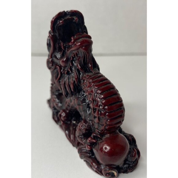 Vintage Chinese Red Resin Lucky Dragon Feng Shui Sculptured Statues Lot of 3 - Picture 10 of 10